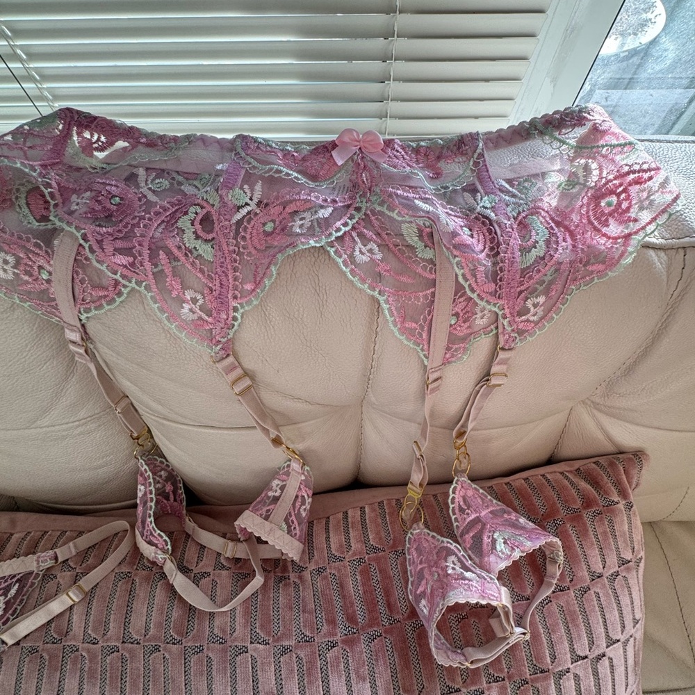 Pink Lace Garter Belt Set